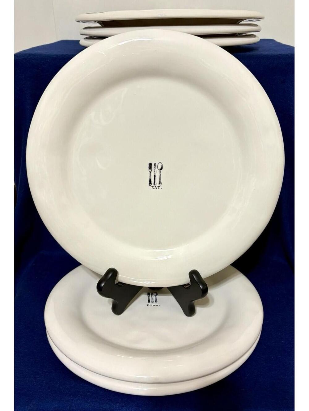 Rae Dunn Dimpled Cutlery Eat Typed 11” Dinner Plate Set Of 6 Great Condition - Picture 6 of 8